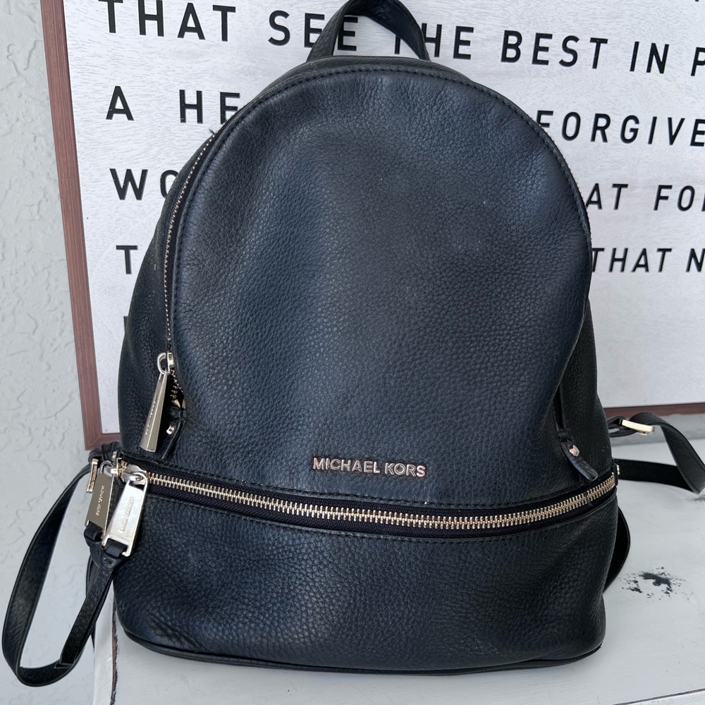 Michael Kors Rhea Zip Black Leather Backpack